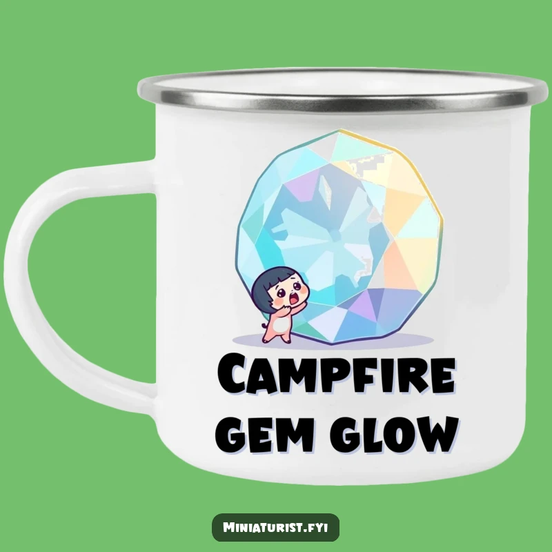 Funny Gemstone Discovery Camping Mug: Treasure Your Brew with Tiny Character's Gasp!