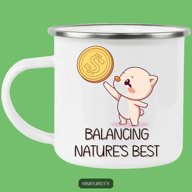 Funny Coin Balancing Camp Mug: Adventure with Comedic Stability