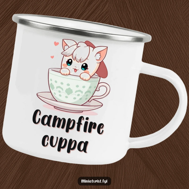 Funny Teacup Peek Camping Mug: A durable mug with a character peeking from a teacup, ideal for outdoor enjoyment.