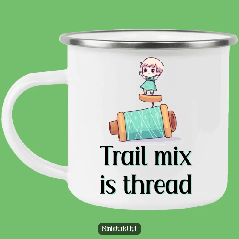 Funny Miniaturist Thread Camping Mug: Adventure Balance, Cozy Sips