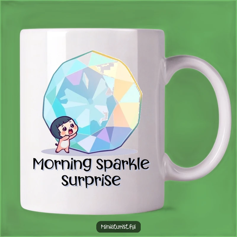 Funny Gemstone Discovery Mug: Tiny Character's Gasp of Awe, Perfect Treasure Gift!
