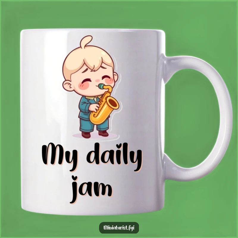 Funny Saxophone Mug: Miniature Musician's Enthusiastic Solo for Music Lover Gift