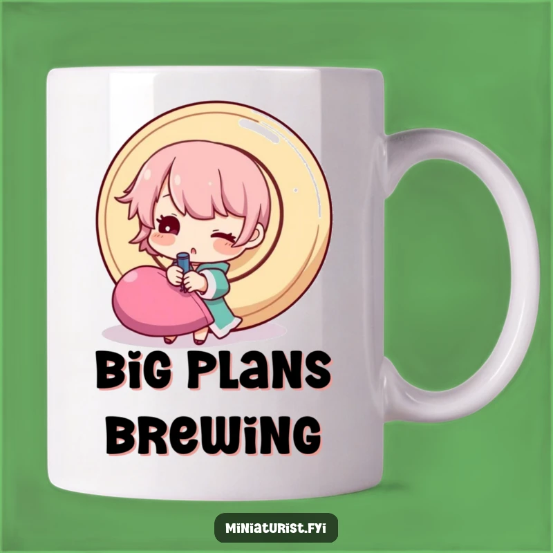 Funny Sewing Mug: Adorable Tiny Character Struggles with Giant Button Gift