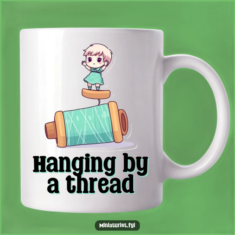 Funny Miniaturist Thread Mug: Hilarious Balance Act, Perfect Craft Gift