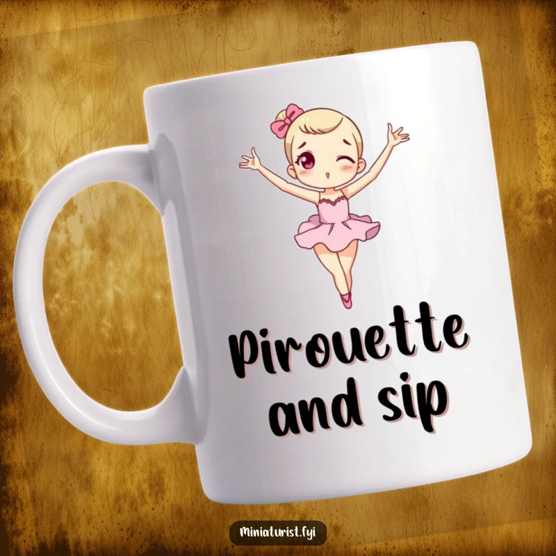 Funny miniature macaron character striking a silly, exaggerated ballet pose with comical grace.