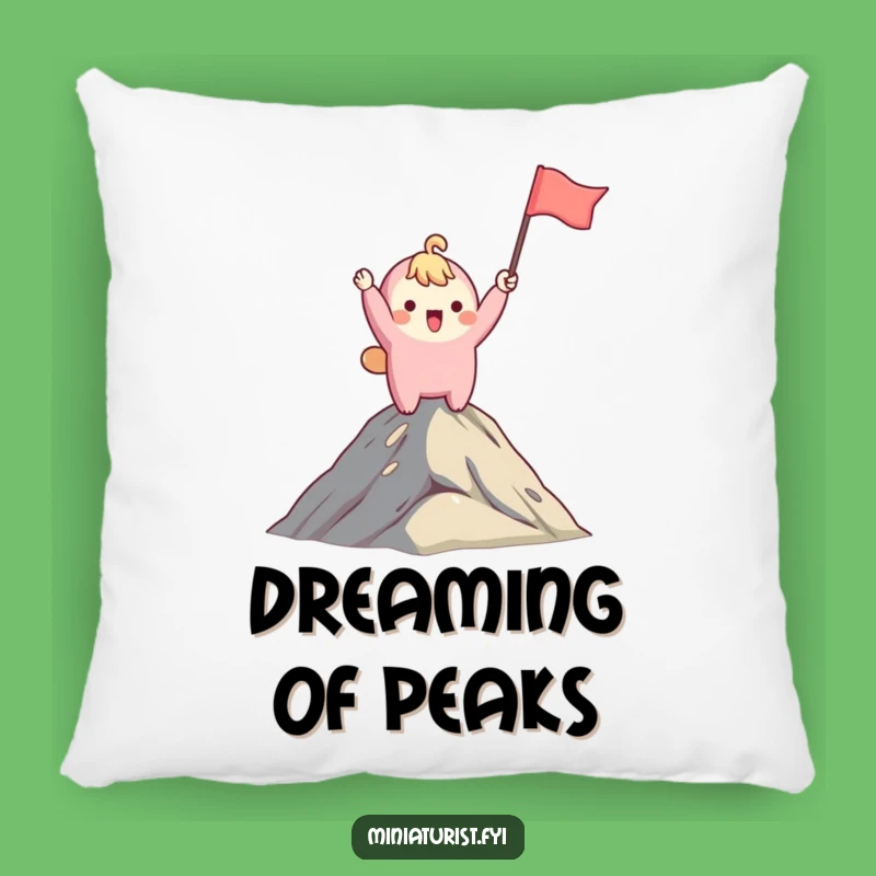 Cozy Funny Mountaintop Pillow: Cute Character Waving Flag, Comfy Funny Gift Cushion