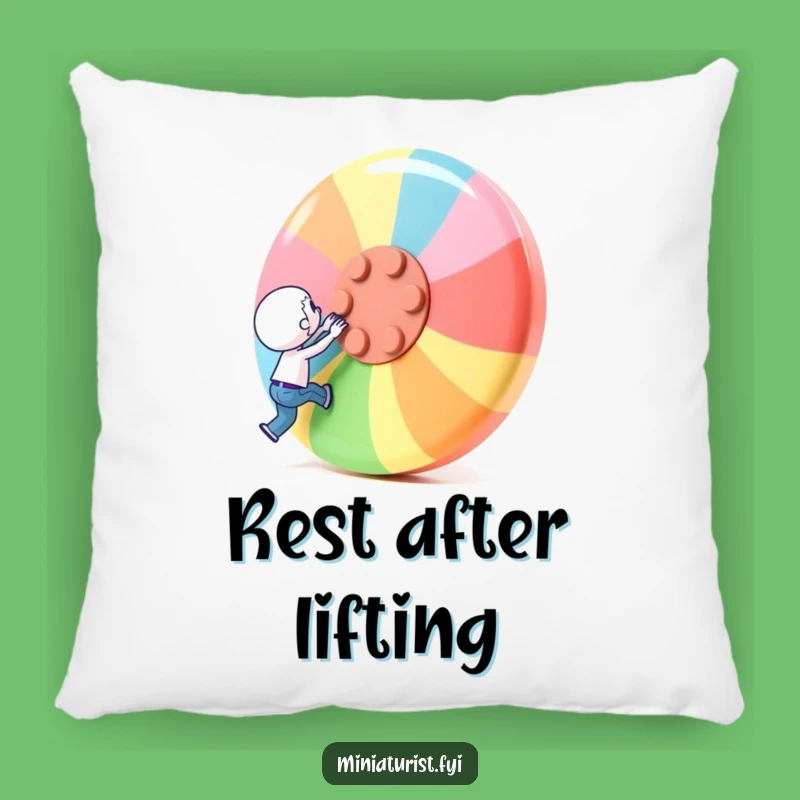 Funny Button Challenge Pillow: Tiny Hero Accent Cushion