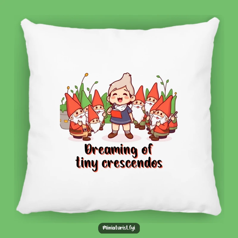 Funny Gnome Orchestra Conductor Pillow: Cute Tiny Maestro Leading Garden Gnomes, Cozy Accent