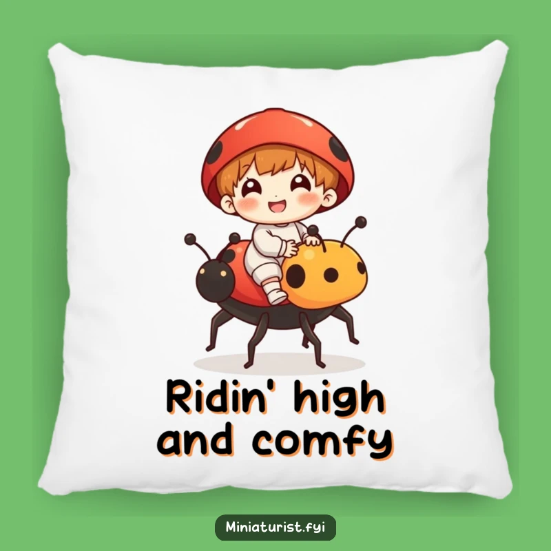Funny Ladybug Rider Pillow: Comfy Tiny Steed Adventure, Hilarious Decor