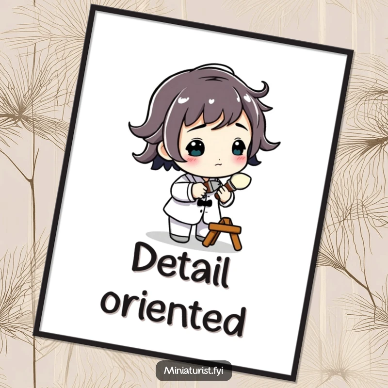 Funny Miniature Artist Digital Art Print showing a small figure with a tiny paintbrush, focused on fine detail, bringing artistic humor to displays.