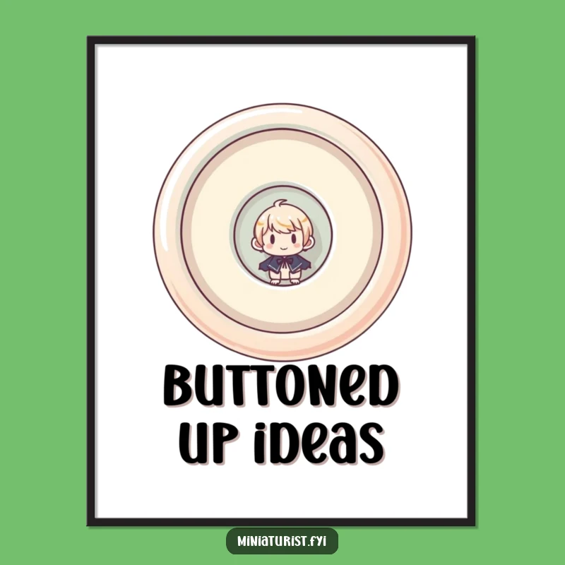 Funny Miniaturist Button Digital Art: Peek-a-Boo Fun, Instant Decor