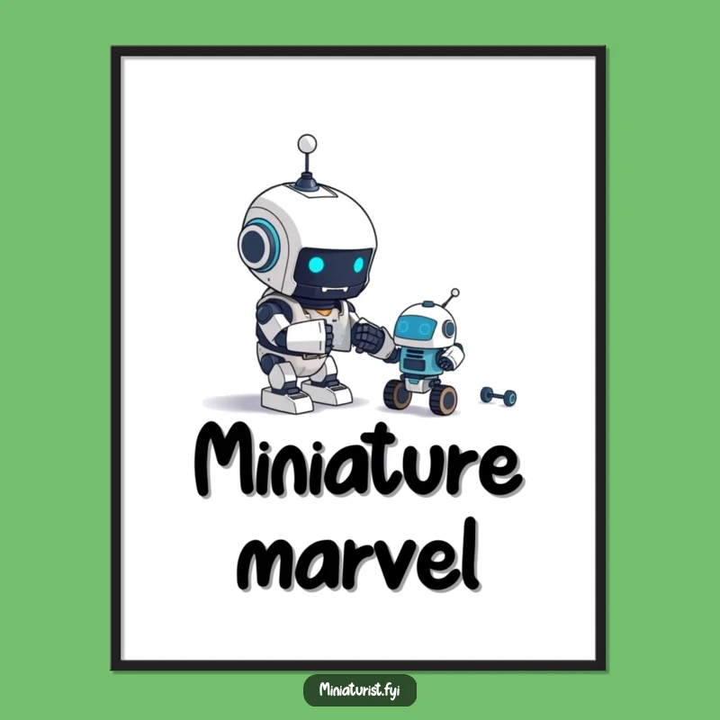 Funny Robot Builder Digital Print: Tiny Bot Wall Art Gift