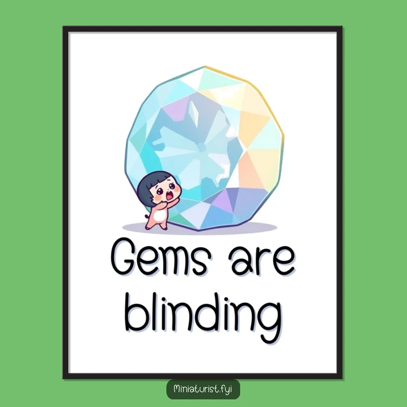 Funny Gemstone Discovery Digital Art: Tiny Character's Gasp of Awe!