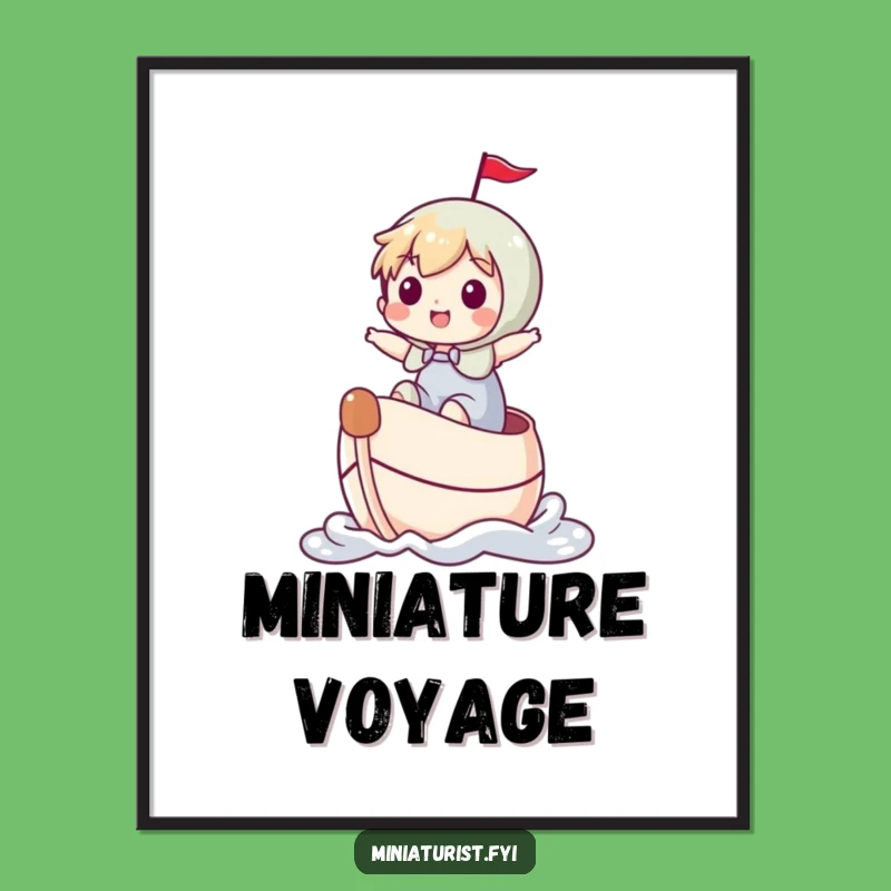 Funny Tiny Rider Digital Art: Thimble Boat Print, Instant Whimsical Decor