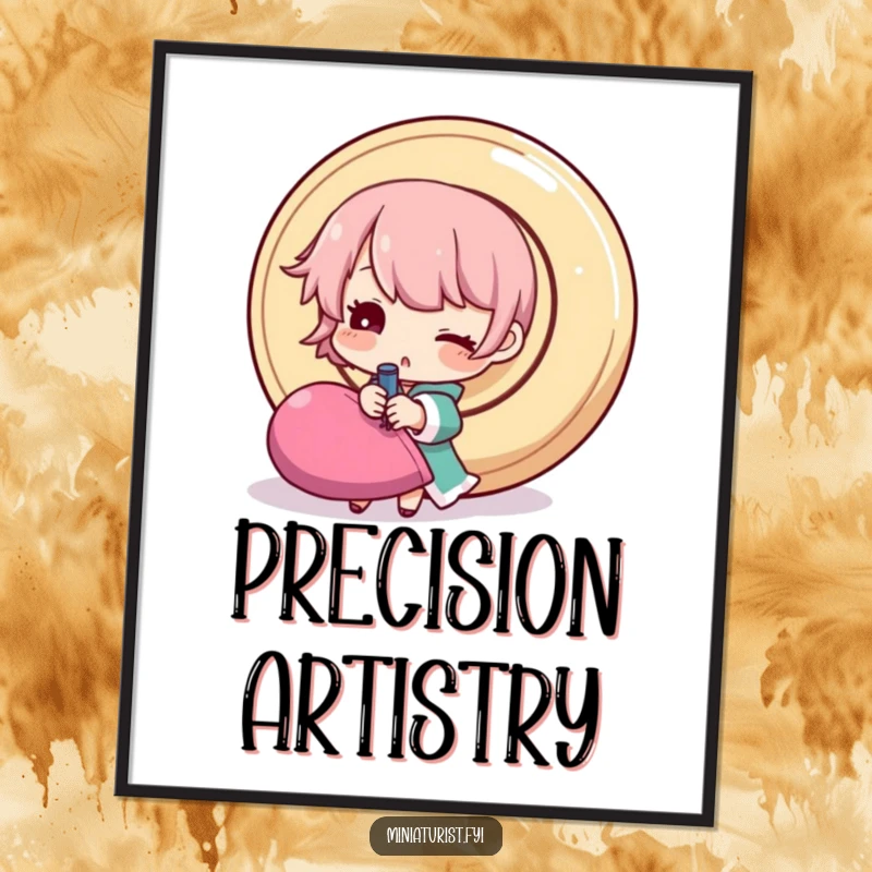 Funny sewing digital art print showing a tiny winking character hilariously sewing a giant button, adding instant humor to digital spaces.