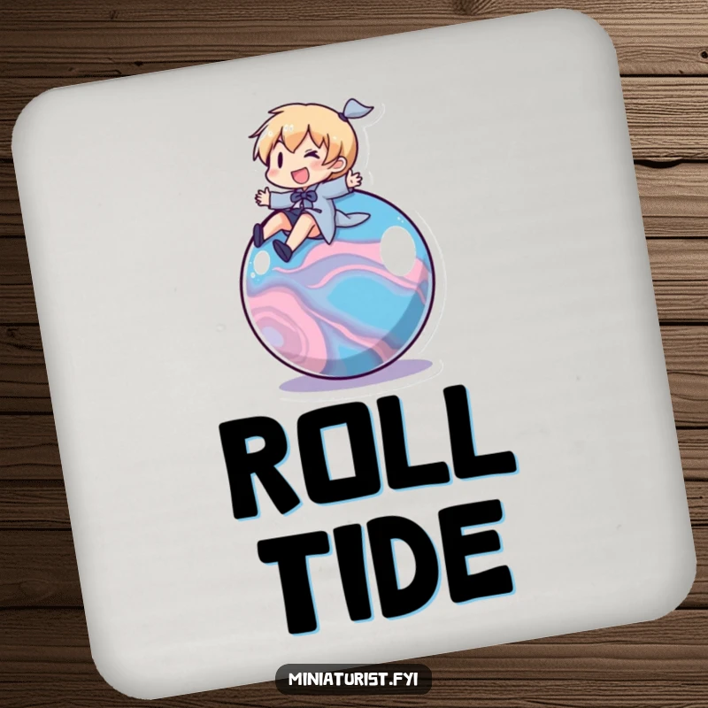 Funny Marble Rider Coaster: A character riding a rolling marble, guarding tabletops with playful adventure.