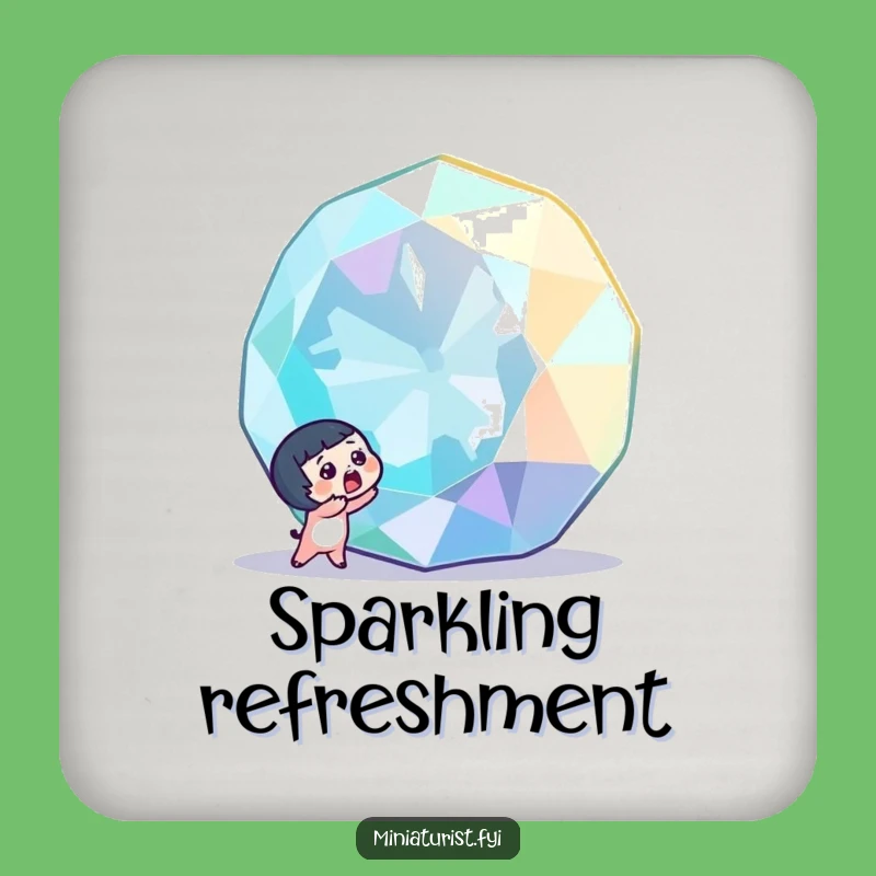 Funny Gemstone Discovery Coaster: Protect Surfaces with Tiny Character's Awe!