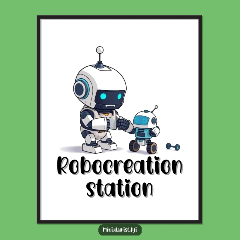 Funny Robot Builder Poster: Tiny Bot Wall Art Gift