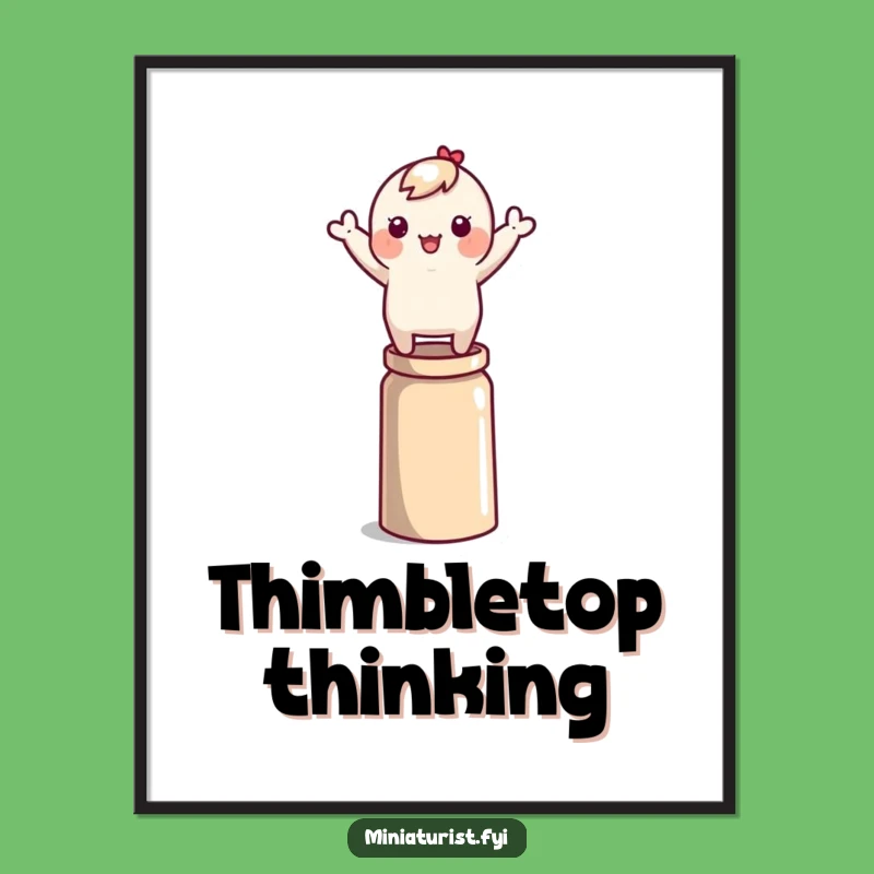 Funny Balancing Act Poster: Tiny Character's Thimble Art Print Gift
