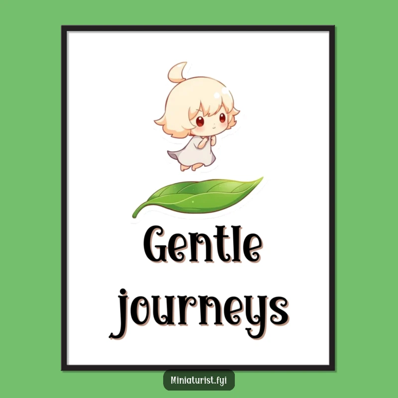 Whimsical Funny Breeze Art Poster: Tiny Character Leaf Ride, Cool Funny Gift Decor