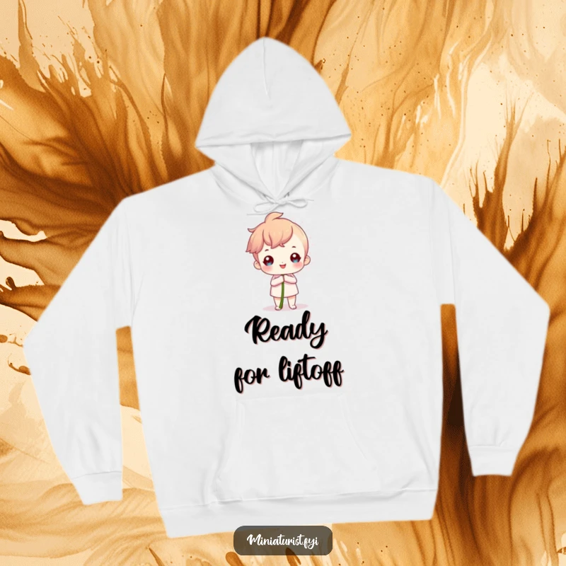 Funny Hoodie featuring a proud miniature character holding a large dandelion seed, symbolizing triumph and pride.