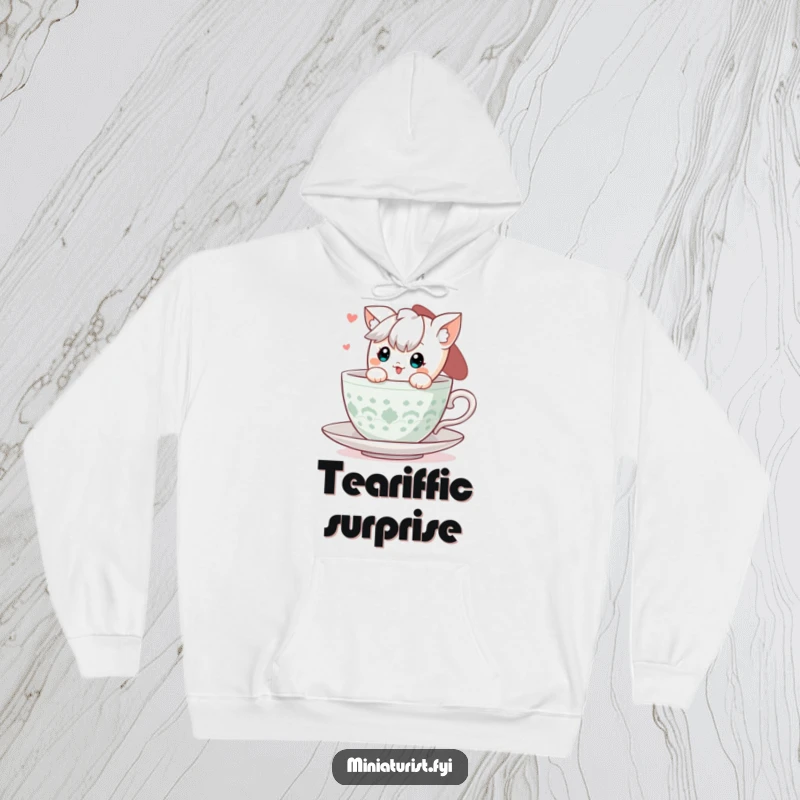 Funny Teacup Peek Hoodie: A cute character peeking from a teacup, offering warmth and adorable charm.