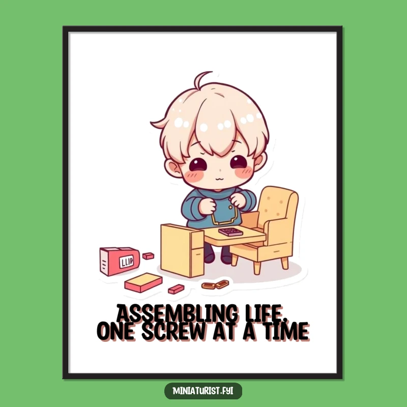 Funny Free Printable Wall Art: Tiny Furniture Assembly Chaos, Quirky Downloadable Decor