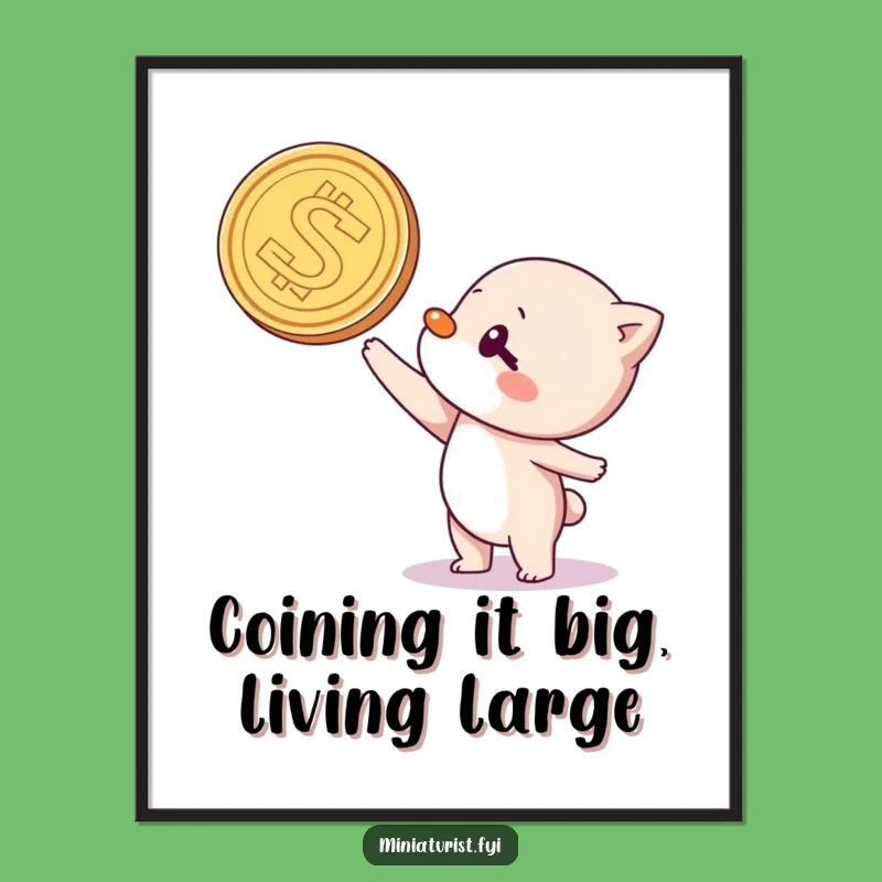 Funny Free Printable Wall Art: Coin Balancing Character, Quirky Downloadable Decor