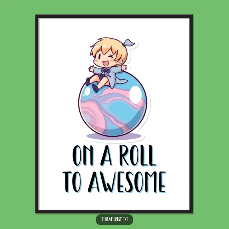 Funny Free Printable Wall Art: Character Riding a Rolling Marble, Adding Playful Joy!