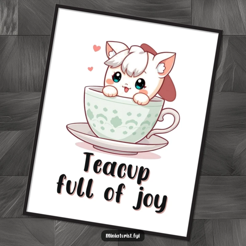 Funny Free Printable Wall Art: Cute Character Playfully Peeking Out of a Tiny Teacup, Adding Whimsical Charm to Your Room.