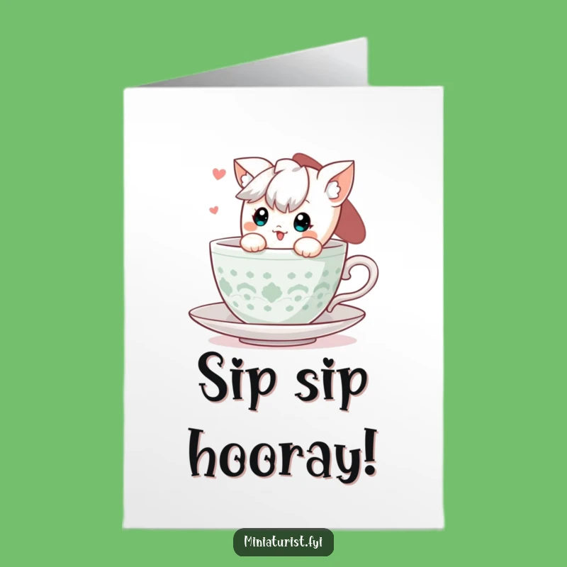 Free Printable Birthday Card: Peek-a-Boo Teacup Character Wishing You A Brew-tiful Day!