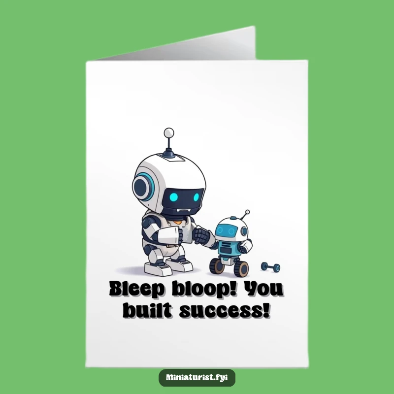 Free Printable Congrats Card: Robot Assembles Success! Downloadable Gift