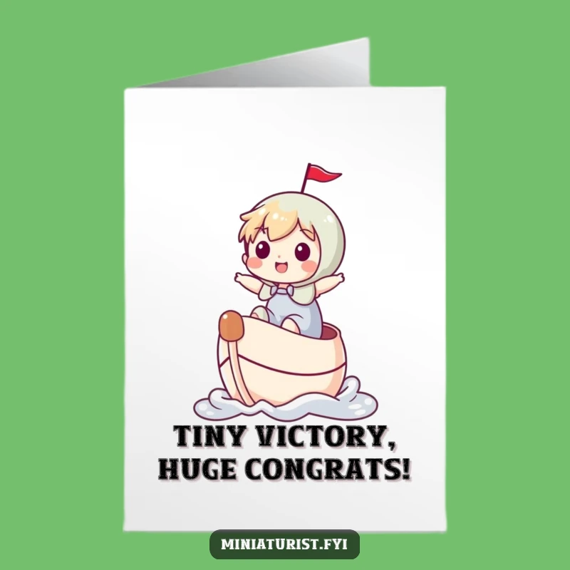 Free Printable Congrats Card: Thimble Boat Voyage, Tiny Character, Humorous Downloadable Achievement