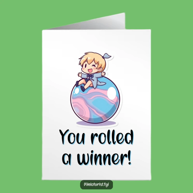 Free Printable Congrats Card: Marble Rider Character Celebrating Your Smooth Victory!