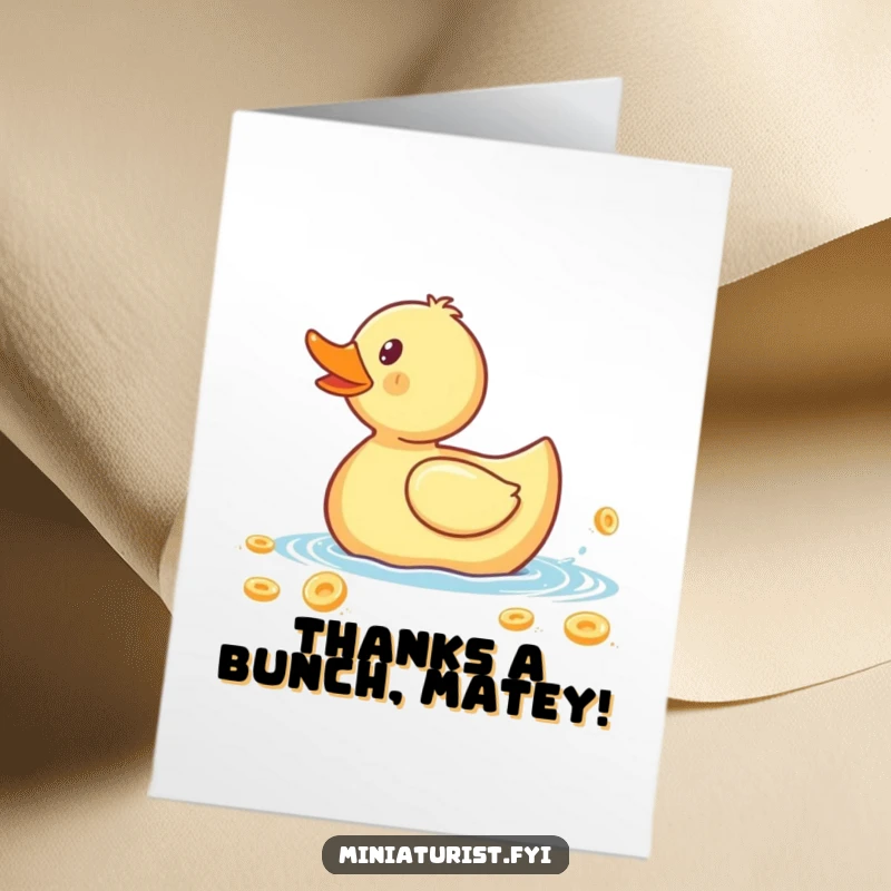 Funny Free Printable Thank You Card: A tiny rubber ducky paddling a giant cereal flake, expressing humorous gratitude.