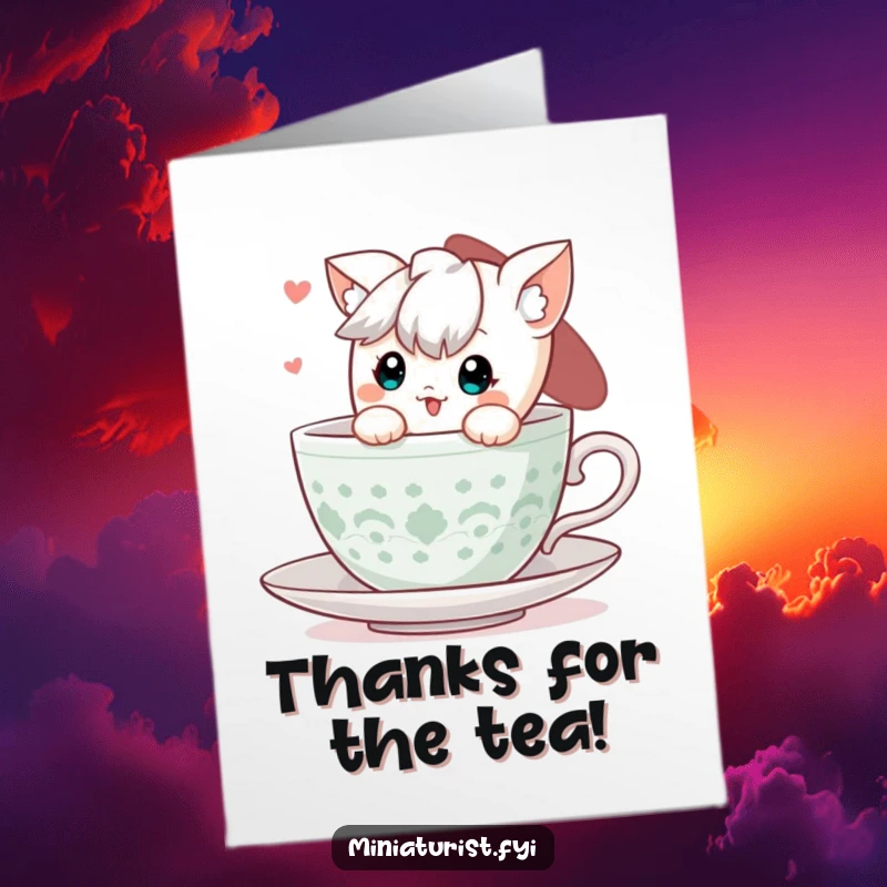 Funny Free Printable Thank You Card: Cute Character Peeking Out of a Teacup, Offering Warm and Sincere Thanks.