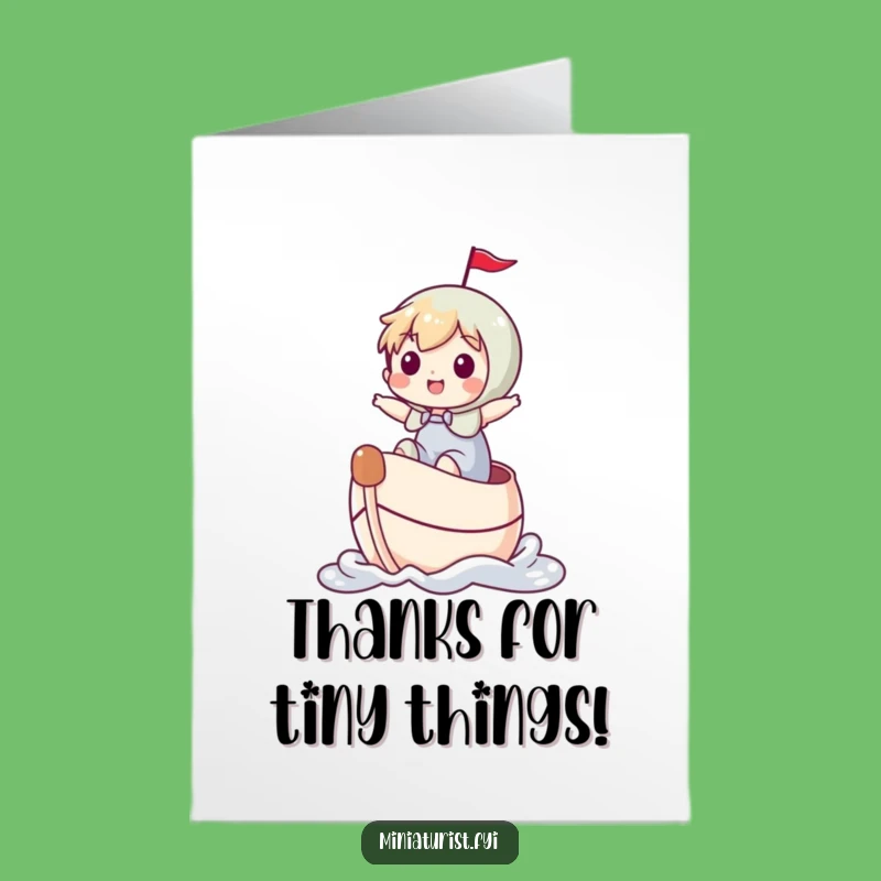 Free Printable Thank You Card: Thimble Boat Rider, Tiny Character, Humorous Downloadable Gratitude