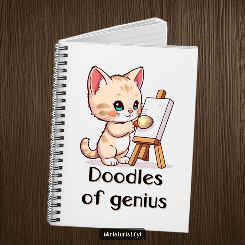 Funny Notebook: A tiny kitten artist paints a miniature easel with a giant brush, inspiring creativity on every page.