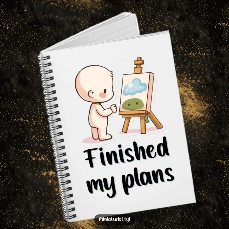 Funny Proud Artist Notebook depicting a small figure admiring tiny art with pride, perfect for planning and note-taking humorously.