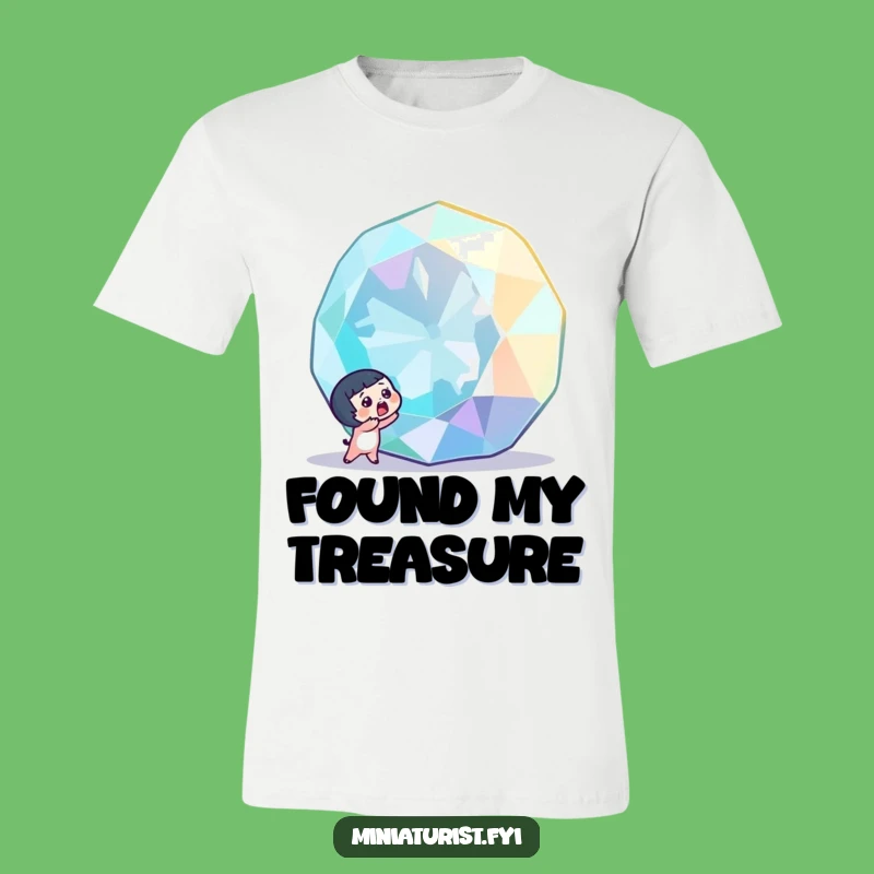 Funny Gemstone Discovery T-Shirt: Tiny Character's Gasp of Awe, Perfect Gift!