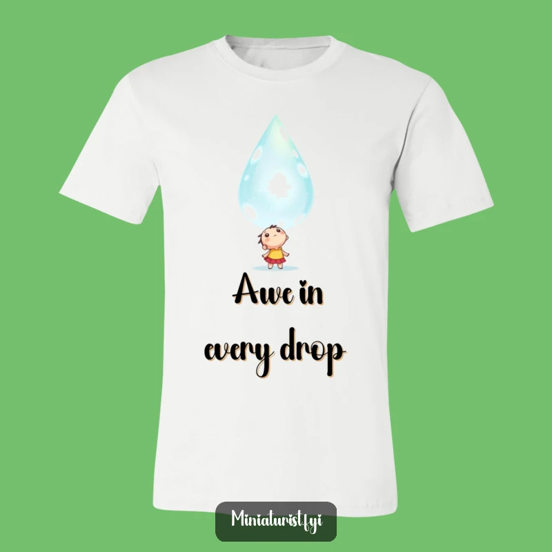 Funny Awe-struck Dewdrop T-Shirt: Tiny Character's Sparkling Wonder Tee Gift