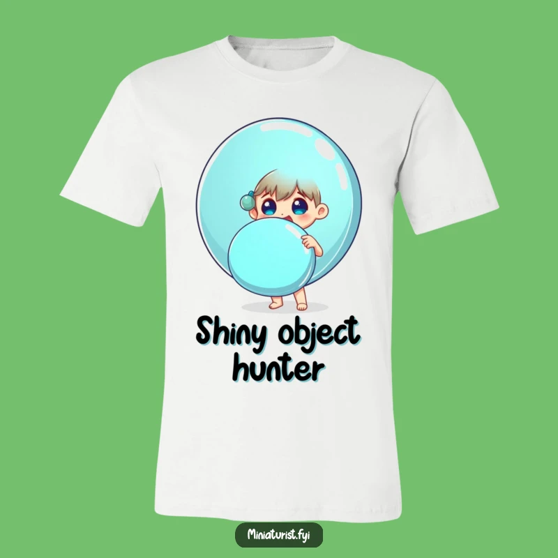 Funny Delighted Person T-Shirt Holding Big Shiny Button
