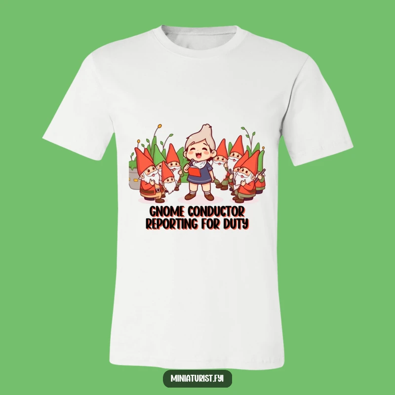 Funny Gnome Orchestra Conductor T-Shirt: Tiny Maestro Leading Garden Gnomes, A Humorous Tee