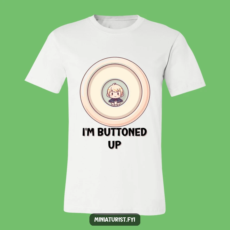 Funny Miniaturist Button T-Shirt: Hidden Humor, Quirky Style
