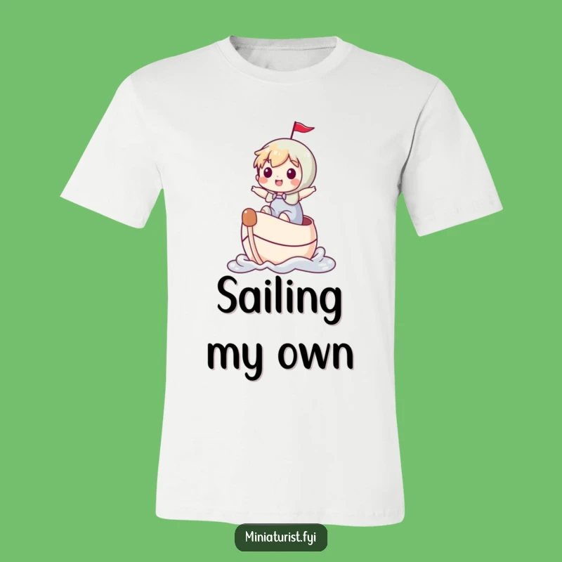 Funny Tiny Rider T-Shirt: Thimble Boat Voyage, Comical Adventure Tee