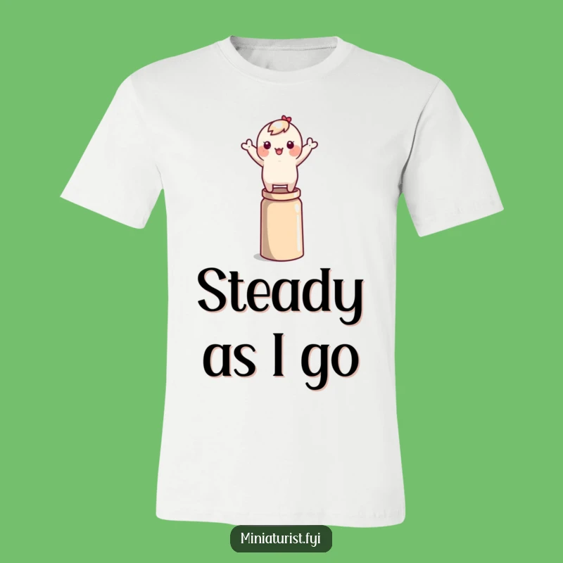 Funny Balancing Act T-Shirt: Tiny Character's Wobbly Thimble Tee Gift