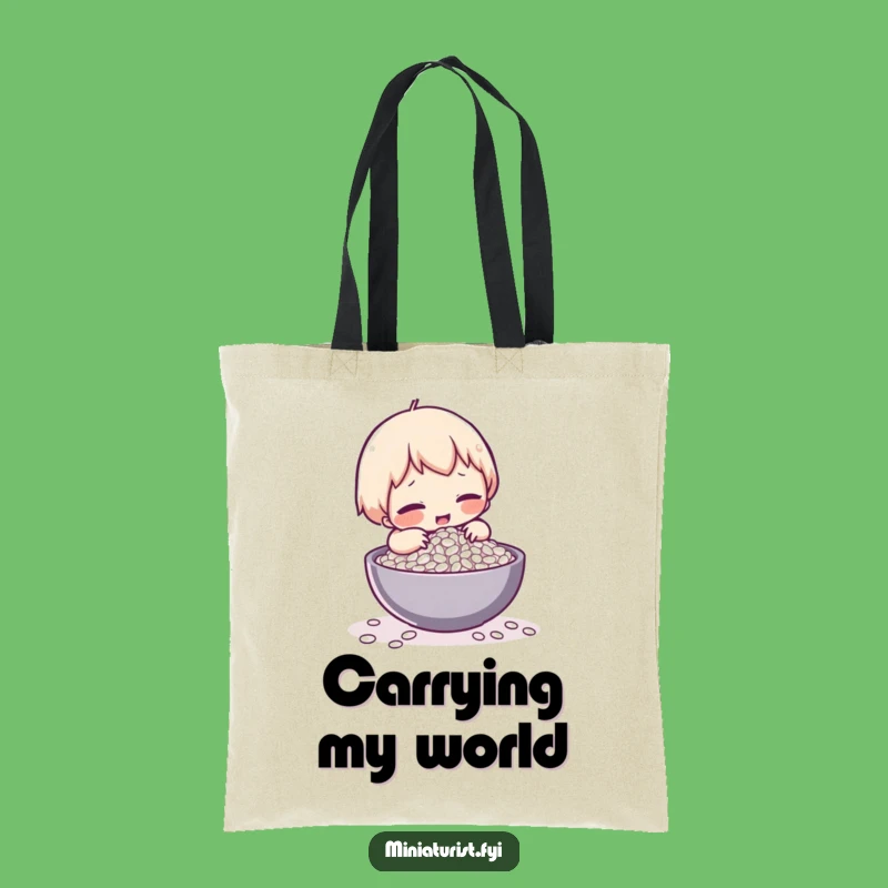 Funny Rice Struggle Tote Bag: Tiny Character's Epic Effort, Practical and Funny Gift