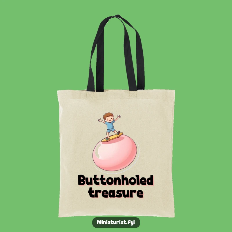 Funny Button Surf Tote Bag: Carry Your Adventure with a Miniature Person's Epic Ride!