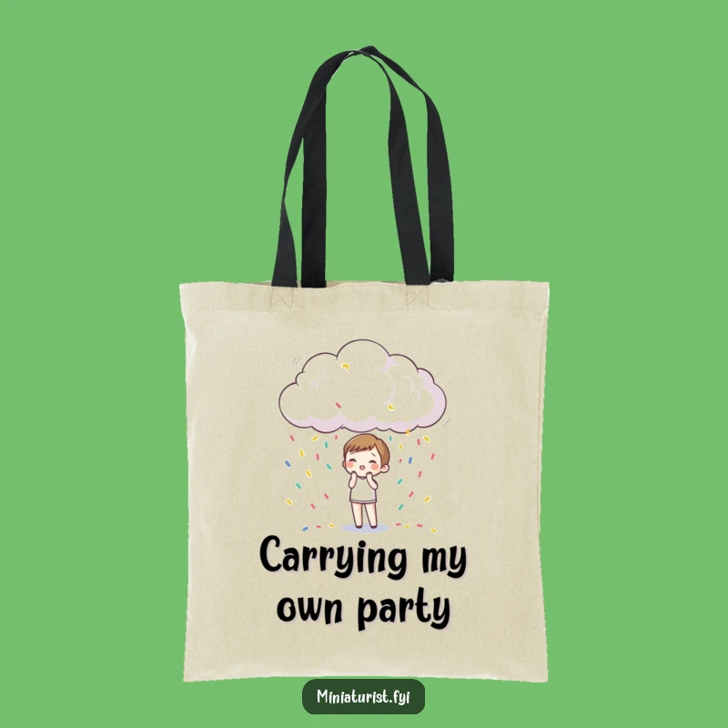 Funny Confetti Rain Tote Bag: Carry Joy with Tiny Surprise Character