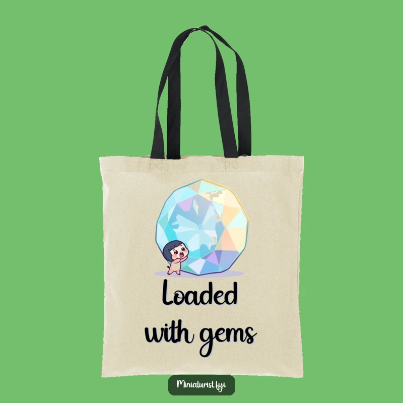 Funny Gemstone Discovery Tote Bag: Carry Your Treasures with Tiny Character's Awe!